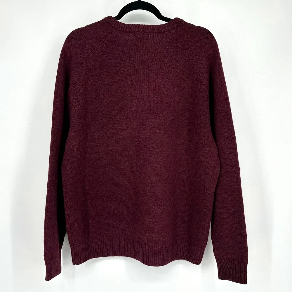 Vntg LL Bean Mens Knit Lambswool V Neck Sweater Burgundy Red L Christmas Holiday